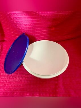 Tupperware White Serving Bowl with Blue Lid